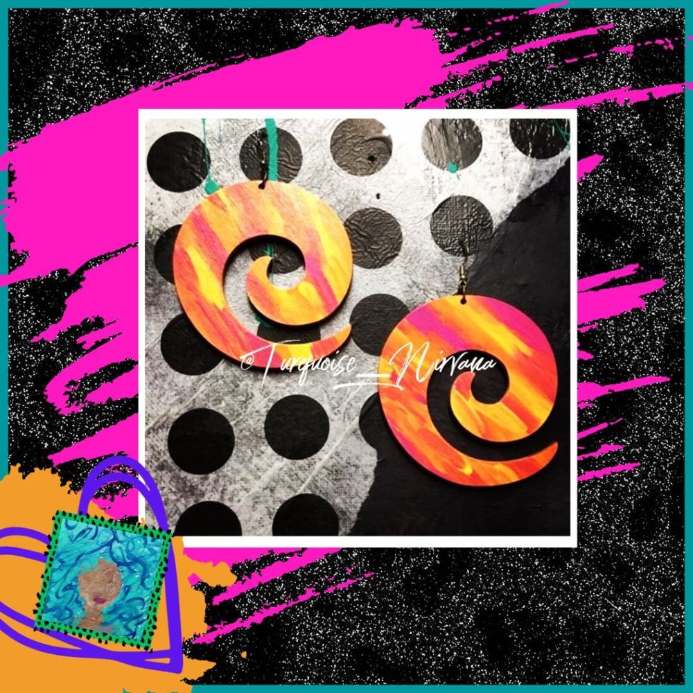 L-16: Pink Orange Yellow Swirl Earrings